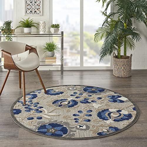 Nourison Home Aloha Natural Blue 4' x Round Area Rug - Easy Clean, Non Shedding, Bed Room, Living Room, Dining Room, Kitchen (4' x Round) - Image 4