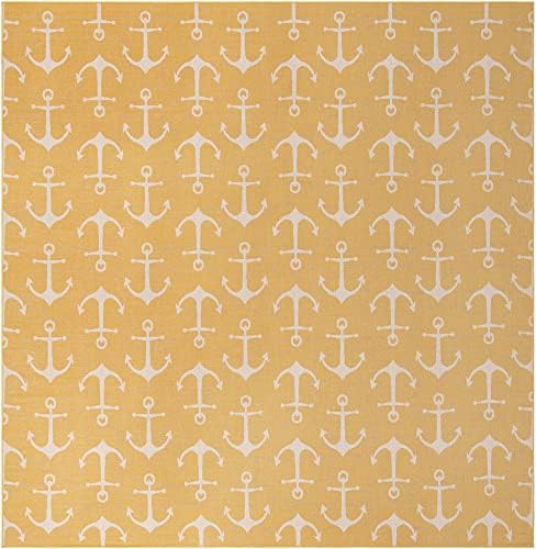 Unique Loom Outdoor Coastal Collection Area Rug - Ahoy (13' Square, Yellow) - Image 2