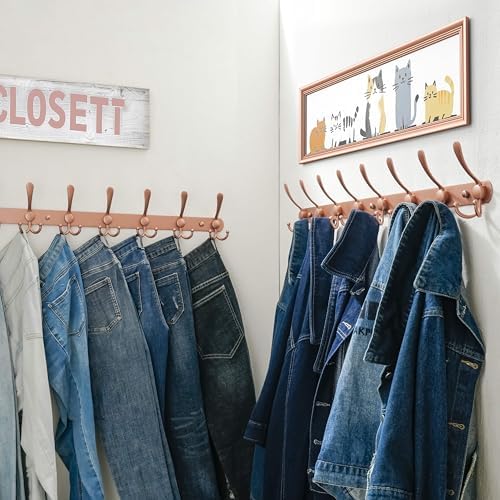 Dseap Coat Rack Wall Mount - 29.5” Long 8-Tri-Hooks Heavy Duty Coat Hanger Rail Wall Hooks for Hanging Coats Hats Clothing Clothes Purse Mudroom Entryway, Rose Gold - Image 6