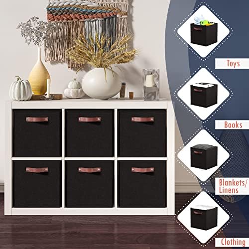 Ornavo Home 13x15x13 Foldable Fabric Storage Cube Bins, 6 Pack, Black - Image 6