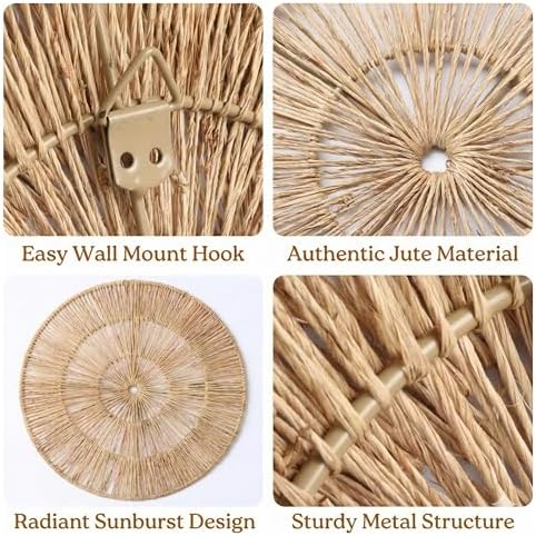Wicker Wall Decor Set of 6, Metal Frame, 10 to 22 in, Farmhouse - Image 3