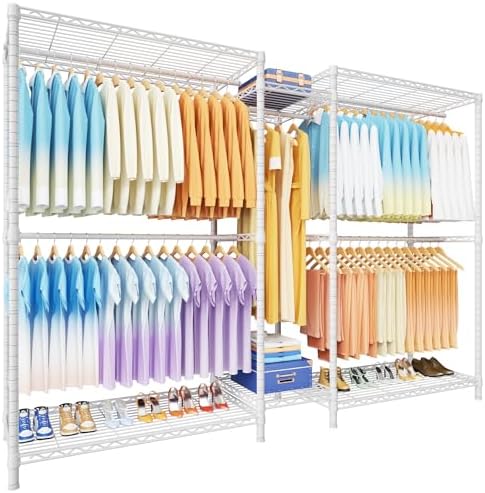 Ulif E12 Max Clothes Rack，Heavy Duty Freestanding Garment Rack with Shelves，Metal Clothing Closet Storage System for Hanging Clothes，83" W x 16" D x 76.5" H, Hold 1060 lbs，White by Ulif