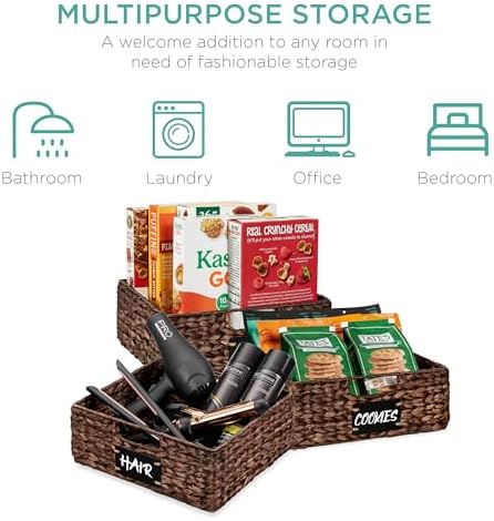 Best Choice Products Set of 4 13x12in Water Hyacinth Pantry Baskets, Woven Organizers w/Chalkboard Label, Chalk Marker - Brown - Image 6