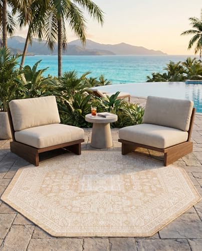 Rugs.com - Outdoor Aztec Rug – 5 Ft Octagon Natural Indoor/Outdoor Rug – Weather-Resistant Flatweave for Patios, Decks, and Porches - Image 6