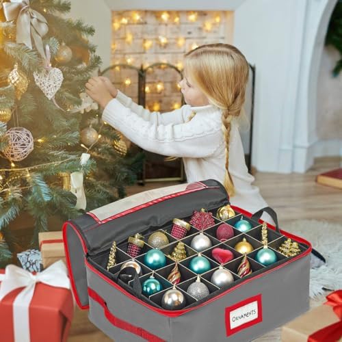HOLDN’ STORAGE Christmas Ornament Storage Box with Dividers - Fits 96-3” Ornaments, 4 Removable Trays, Durable & Space-Saving, Clear Top Lid, Convenient Storage Designed, Grey - Image 3