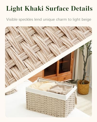 SETVSON Storage Basket with Lid, PE Rattan Storage Bin Light Khaki - Image 3