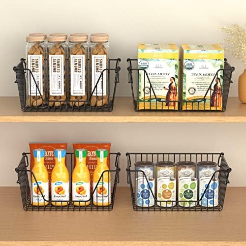 Slideep Wire Storage Baskets, Freezer Baskets Farmhouse Stackable Organizer Storage Bins Large Organizer for Storage, Office, Bathroom, Pantry Organization Storage with Handles 14" Black -Set of 3 - Image 5