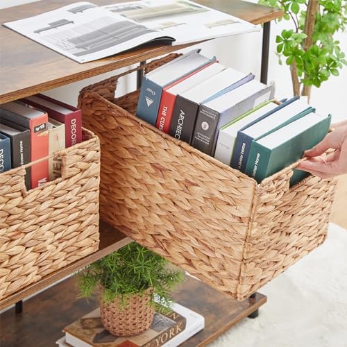Vagusicc Wicker Storage Basket, Set of 2 Hand-Woven Storage Baskets for Organizing, Large Wicker Basket for Toilet Paper, Foldable Large Cube Storage Organizer Baskets Bin for Shelves (Water Hyacinth) - Image 4