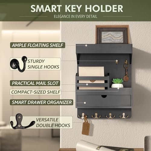 Rebee Vision Key Holder Wall Mount with 6 Key Hooks for Home Decor, Black - Image 5