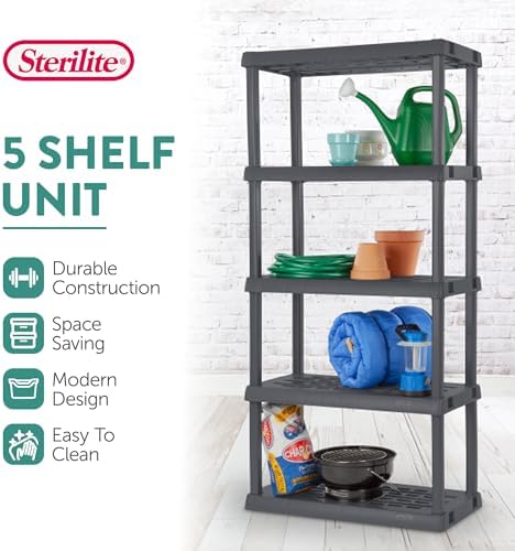 Sterilite 5 Shelf Unit, Heavy-Duty Plastic Utility Storage Rack, 4-Pack - Image 4