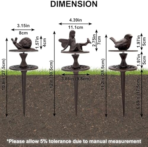 3 Pack Garden Hose Guide Spike, Decorative Hose Guide Support Stakes Antique Heavy Cast Iron Plant Saver Tools for Farm Garden Lawn Yard(Bird Angel Snail) - Image 3