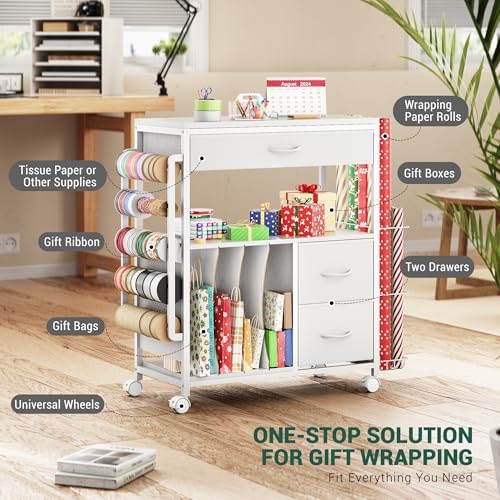 PUNLUXU Wrapping Paper Storage Cart for 12 Rolls with Ribbon Holder 03 - Image 2