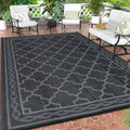 GAOMON Outdoor Plastic Straw Rug, 10'x20' Reversible Sage Green Patio Mat, Flower Modern Design for RV, Backyard, Deck, Camping, Picnic, Black/Grey(Geometric) by GAOMON