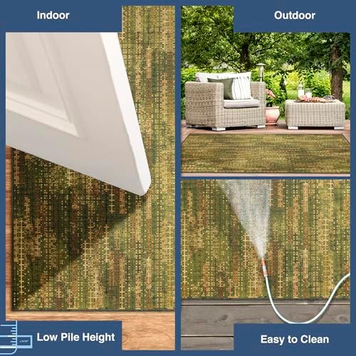 Liora Manne Marina Indoor/Outdoor Power Loomed Synthetic Blend Durable Area Rug - Contemporary Texture Global Colorful (Sienna Green) (8'10" x 11'9") - Image 4