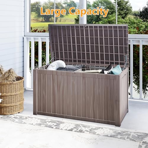 200 Gallon Deck Boxes Outdoor Waterproof, Outdoor Storage Box with Lockable Lid & UV-Resistant for Patio Furniture, Outdoor Cushions, Garden Tools and Pool Supplies, Light Brown - Image 4