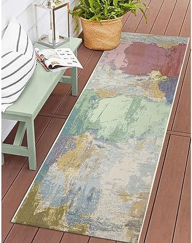 Liora Manne Marina Indoor/Outdoor Power Loomed Synthetic Blend Low Profile Area Rug - Contemporary Graphic Casual Colorful (Watercolor Pastel) (1'11" x 7'6") - Image 5