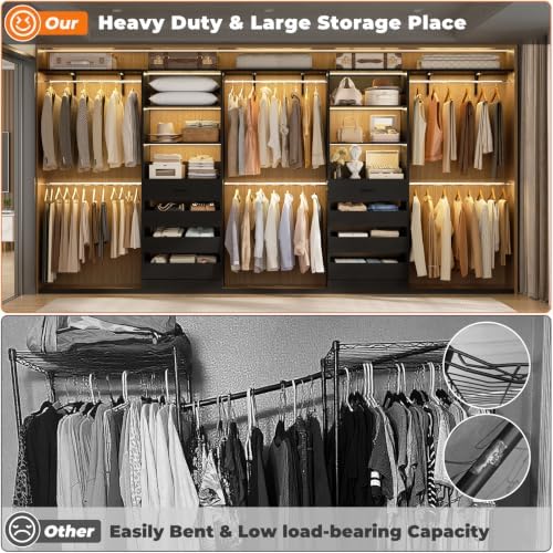 Aheaplus Closet System, Wood Closet Organizer System with Drawers, Black - Image 6