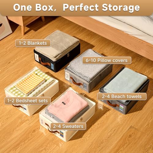 6 Pack Bed Sheet Organizers and Storage, Bedding Storage Box with Zipper, Label, Handle, Window, Linen Closet Organizer and Storage for Sheet Set, Clothing, Duvet Covers, Toys - Image 3