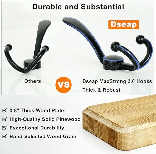 Dseap Coat Rack Wall - Heavy-Duty 38-1/4" Long, with Reinforced 10 Custom Tri-Hooks, Solid Wood Wall Hanger for Coats Hat Jackets - Rustic Farmhouse Entryway Hallway Storage, Black - Image 3
