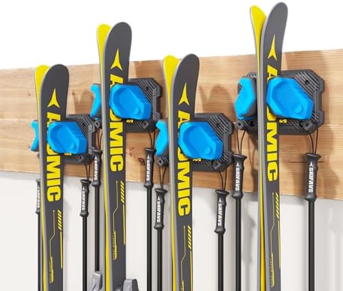 Ski & Snowboard Wall Rack for Garage - Fits Any Ski/board, Damage-Free Storage, Blue, 4 Pack by SkifavsSkiWallMount