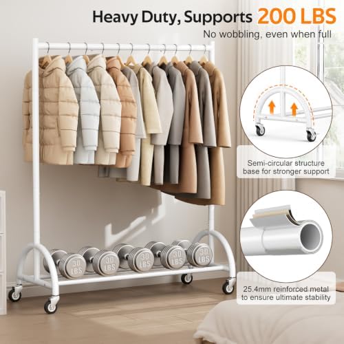 MISSLO Heavy Duty Clothing Rack with Wheels Rolling Clothes Racks for Hanging Clothes, Coats, Garment, Dress, White - Image 2