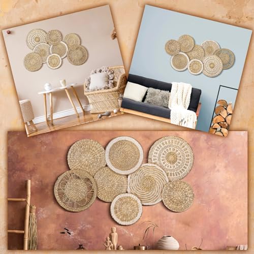 Xuhal 8 Pcs Boho Wall Basket Decor Decorative Bulrush Woven Basket Wall Decor Rustic Farmhouse Hanging Baskets for Kitchen Rustic Home Summer Decorations - Image 6