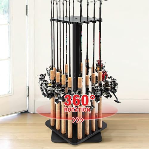 Ghosthorn Rotating Fishing Rod Holder for Garage,Wood Floor Pole Rack Black by Ghosthorn