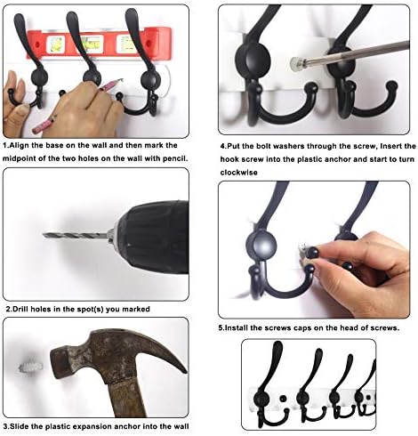 WEBI Coat Rack Wall Mount Long, 8 Tri Hooks for Hanging, 30 Inch Hook Rail, Hanger for Clothes, Jackets, Hats, Black, 2 Packs - Image 3