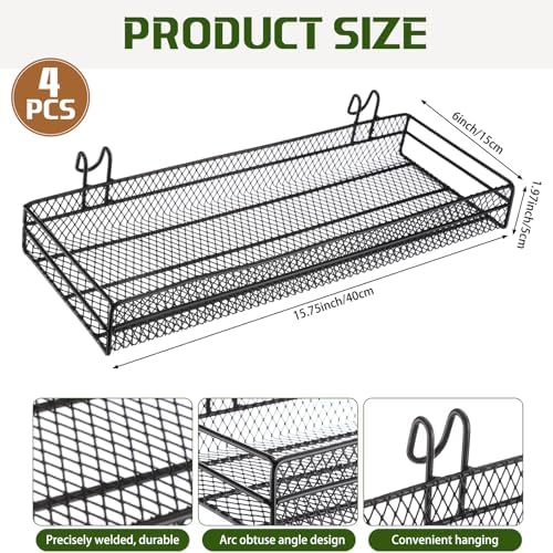 4 Pcs Black Metal Grid Wall Baskets with Hooks Hanging Wire Mesh Basket for Gridwall Wall Mounted Storage Organizer for Home Kitchen Organizing Display - Image 2