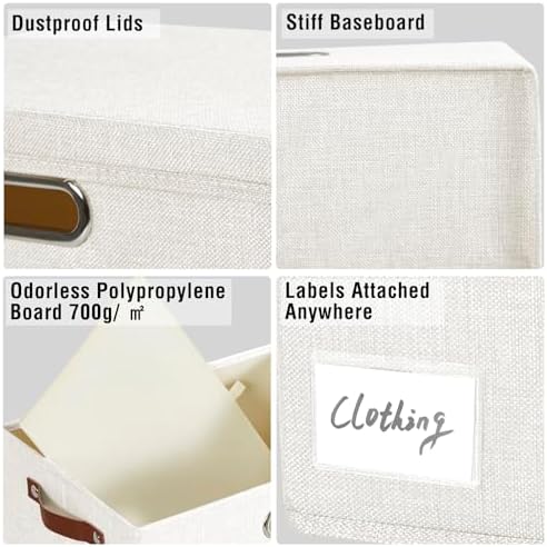 Roobyl 15" Fabric Storage Box with Lids, 3-Pack, White - Image 5