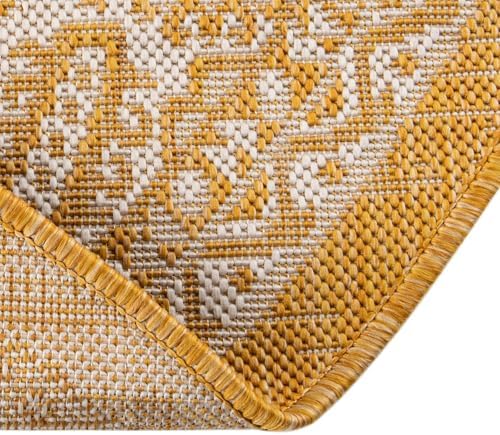 Rugs.com - Outdoor Aztec Rug – 3 Ft Round Yellow Indoor/Outdoor Rug – Weather-Resistant Flatweave Decor for Patios, Decks, and Porches - Image 7