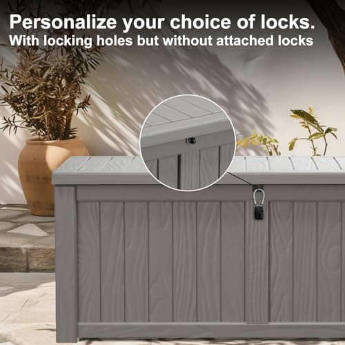 Vixzen 121 Gallon Resin Deck Box, Lockable Outdoor Storage Box for Patio Cushions Storage Furniture,Garden Tools, Pool Supplies, Weatherproof and UV Resistant- Grey - Image 3