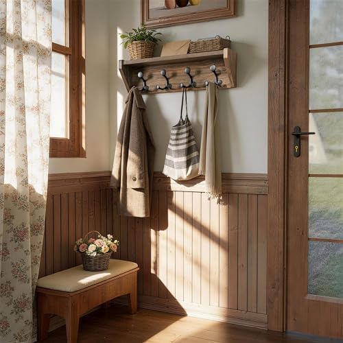 SKOLOO Wall Shelf with Hooks, 24-Inch, Weathered Brown - Image 6