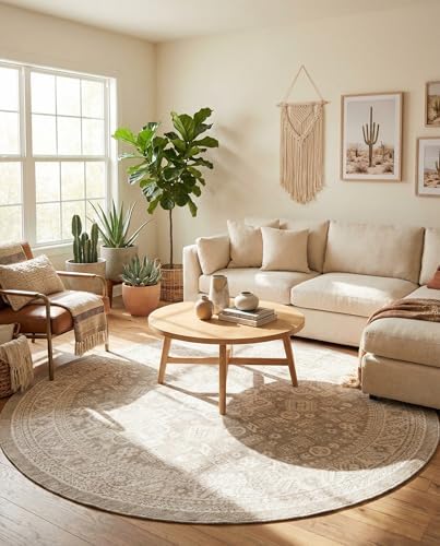 Rugs.com - Outdoor Aztec Rug – 8 Ft Round Light Gray Indoor/Outdoor Rug – Stain-Resistant, Washable, Perfect for Patios, Decks, and Porches - Image 4