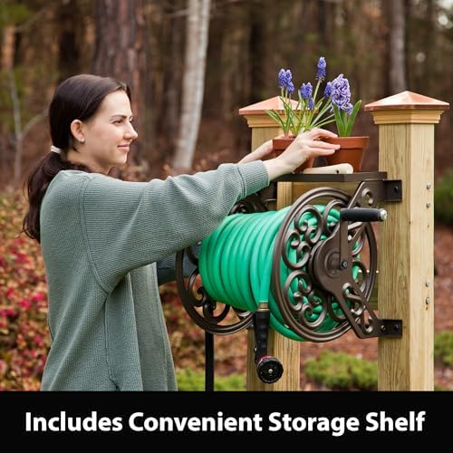Liberty Garden 708 Steel Decorative Wall Mount Garden Hose Reel, Holds 125-Feet of 5/8-Inch Hose - Bronze - Image 4
