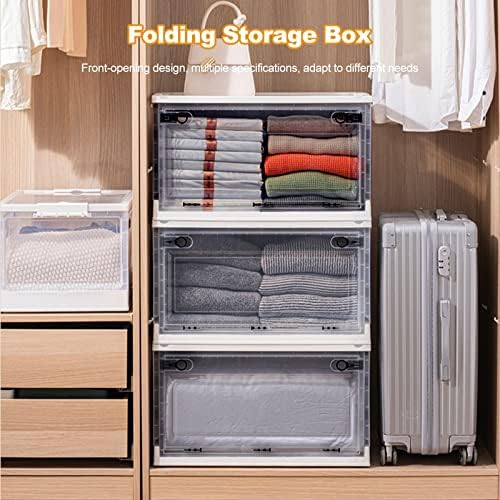 Ergocar Foldable Storage Boxes, Large Plastic Storage Boxes with Lid, Stackable Organiser, Wardrobe Storage Organiser, Grocery Storage, for Bedroom, Wardrobe, Office, Garage - Image 2