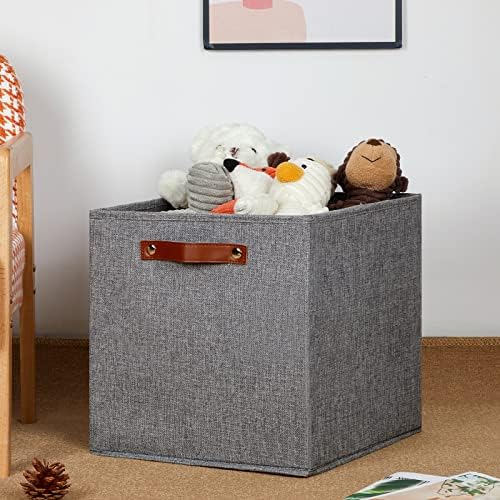 DULLEMELO Fabric Storage Cubes,13 inch Cube Stroage Bins for Empty Gift Basket,Toys Nursery Clothes Storage Linen Closet Organizers and Storage Baskets Shelves Bins(Grey-4 Pack) - Image 4