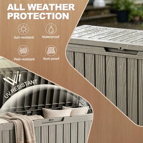EFU Outdoor Storage Box 140 Gallon Deck Box, Waterproof Resin, Grey - Image 2
