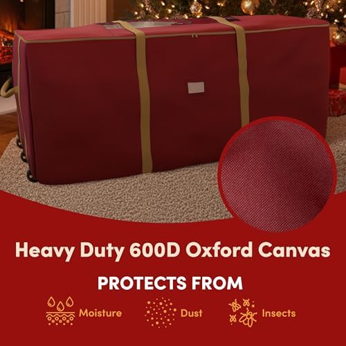 Christmas Tree Storage Tote with Wheels - Rolling Holiday Container for 9-Foot Faux Trees, Garlands, Inflatables, and Other Decor by Elf Stor (Red) - Image 5