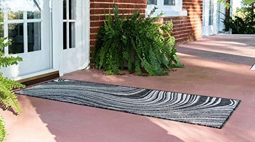 Unique Loom Outdoor Modern Collection Area Rug - Pool (2' x 6' 1" Runner, Charcoal/ Gray) - Image 2