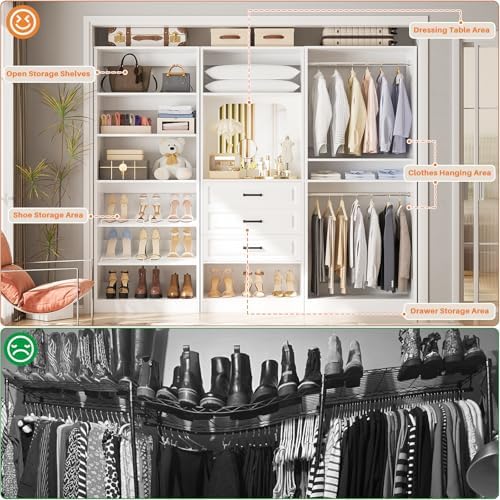 Unikito 75" Modular Closet System with 3 Sets, Mirror & Drawers, White - Image 5