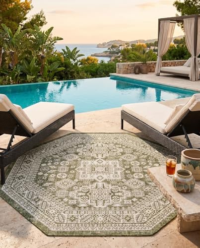 Rugs.com - Outdoor Aztec Rug – 5 Ft Octagon Green Indoor/Outdoor Rug – Weather-Resistant Flatweave for Patios, Decks, and Porches - Image 5