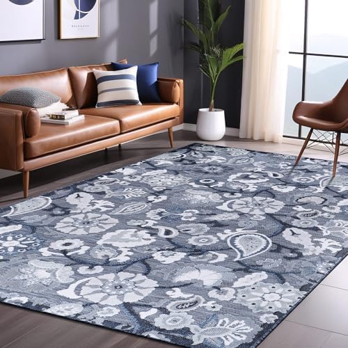 Luul Home Floral Indoor Outdoor Rugs 9x12 Large Area Rug for Living Room, Patio Decor, Kitchen, and Entryway Rug, Washable Stain Resistant Outside Carpet Navy 9 x 12 - Image 5