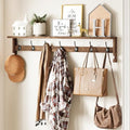 AMBIRD Coat Rack Wall Mount, 35 Inch Extra Long Wall Hooks with Hanging, Wooden Shelf with 7 Metal Hooks 2 Side Hooks, Wall Key Holder with Shelf in Entryway, Kitchen, Bathroom, Living Room, Bedroom by AMBIRD