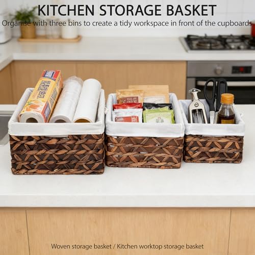 Small Wicker Rectangle Basket,Natural Water Hyacinth Baskets Set of 3 - Image 4