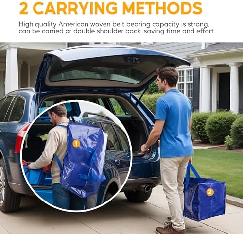 HealSmart 6 Pack Extra Large Moving Bags with Zippers & Carrying Handles, Heavy-Duty Storage Tote Moving Boxes for Dorm Room Essentials Storage Bags, Blue - Image 4