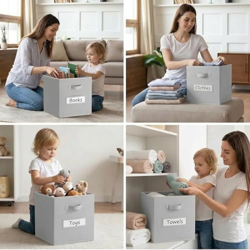Storage Bins,13 Inch Cube Storage Bin with Labels,6pcs,Light Grey - Image 6