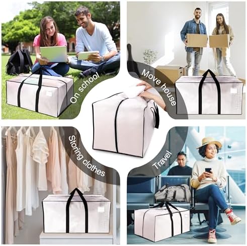 VELVETSURE 12 Pack Heavy Duty Large Moving Bags W/Backpack Straps - Strong Handles & Zippers, Storage Totes For Space Saving, Fold Flat, Alternative to Moving Box and Storage Bin, Semi-Transparent - Image 6