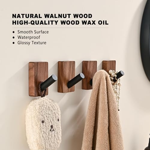 8 Pack Wooden Wall Hooks for Hanging, Adhesive Mounted & Wall Mounted Boho Decorative Walnut Wood Coat Hooks for Towel Clothes Blanket Hat Backpack Robe Nursery Door Board Entryway Key Holder - Image 2