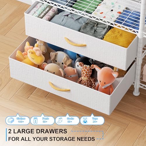 Ulif F3 Heavy Duty Clothes Rack（With Fabric Drawers）Freestanding Clothing Racks for Hanging Clothes，Adjustable Closet Organizer System，Portable Garment Rack 40" W x 15" D x 72" H，Max Load 700LBS，White - Image 3